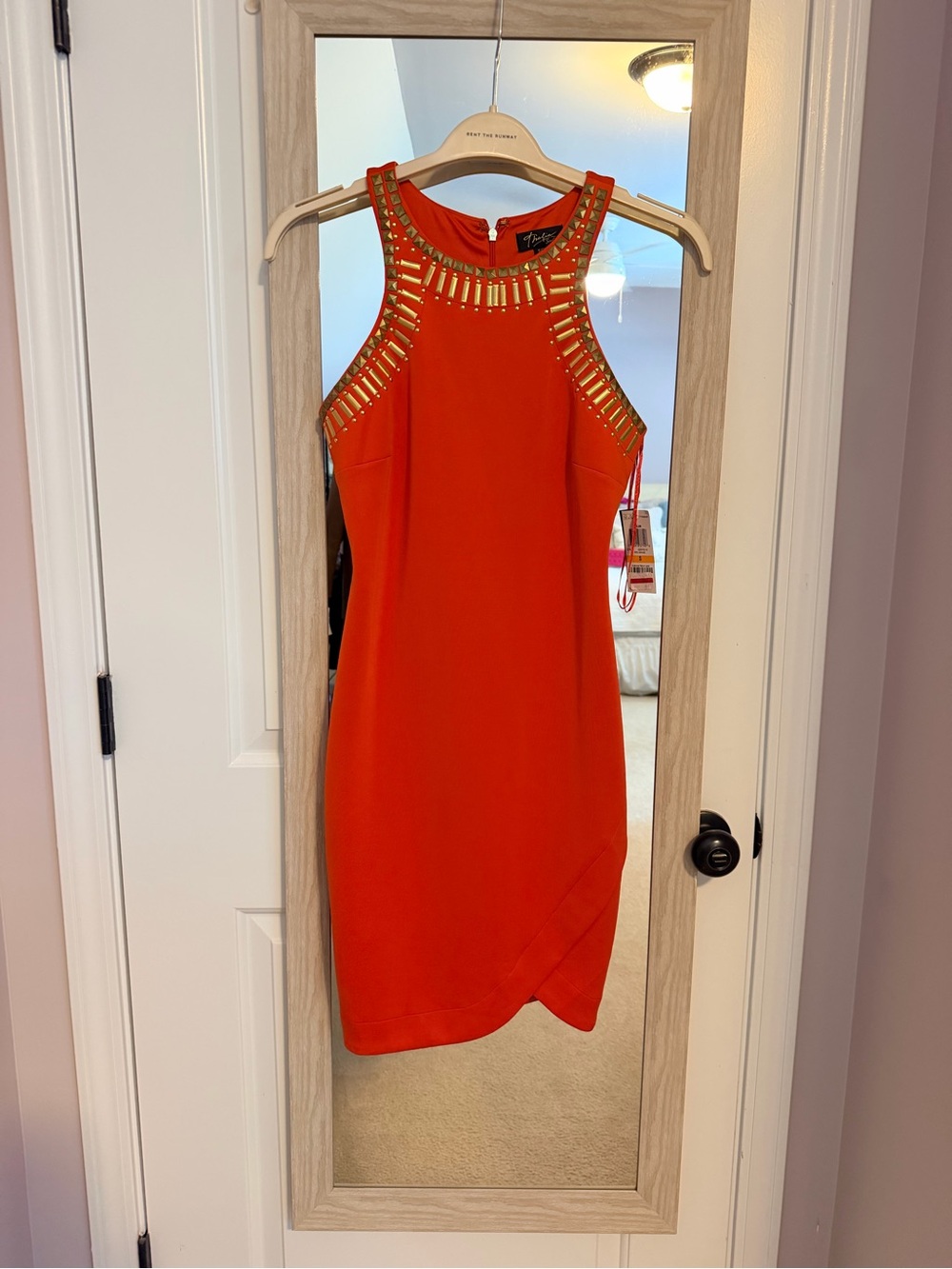 Thalia Sodi Orange Mini Dress with Gold Accents